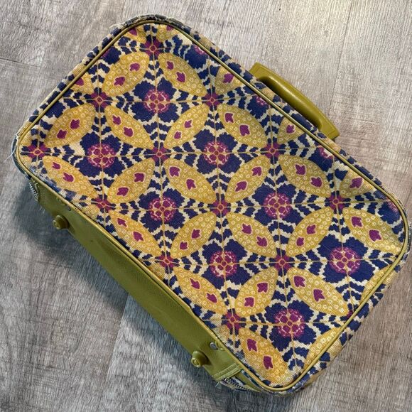 Penguin 1960s Floral Geometric Neon Lime Purple Travel Tote Bag Tapestry - Picture 3 of 10